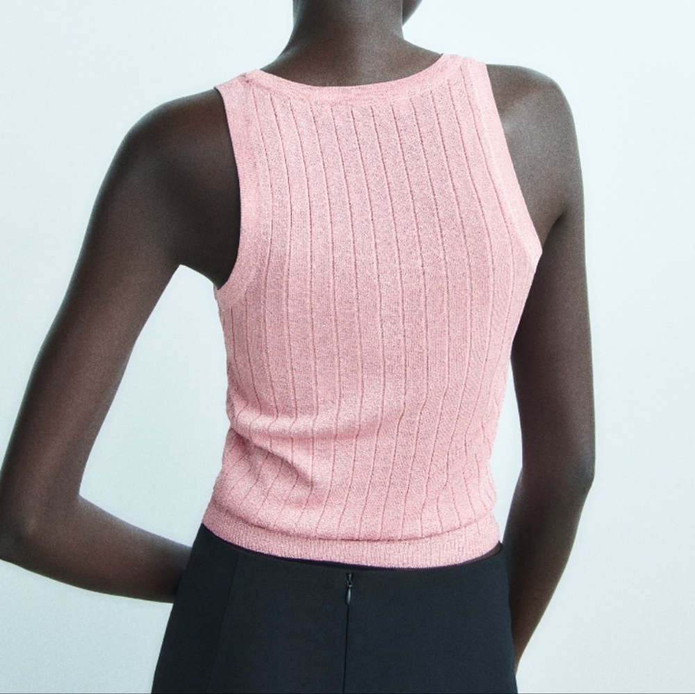 🆕️ Zara Pink Metallic Shiny Top - Picture 2 of 3